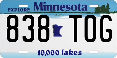 MN license plate 838TOG