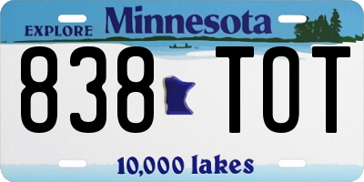 MN license plate 838TOT