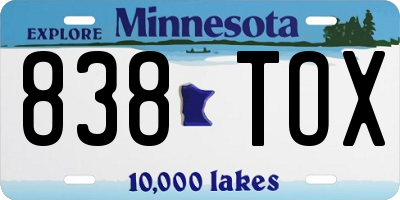 MN license plate 838TOX
