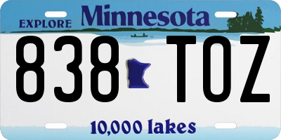 MN license plate 838TOZ