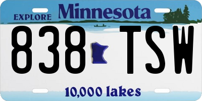 MN license plate 838TSW