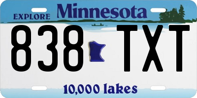 MN license plate 838TXT