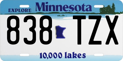 MN license plate 838TZX