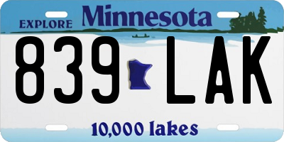 MN license plate 839LAK