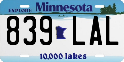 MN license plate 839LAL