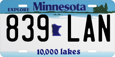 MN license plate 839LAN