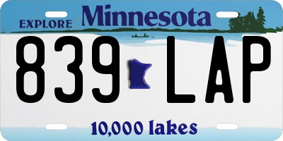 MN license plate 839LAP