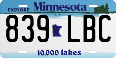 MN license plate 839LBC