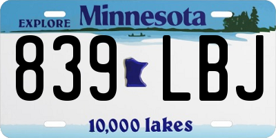 MN license plate 839LBJ
