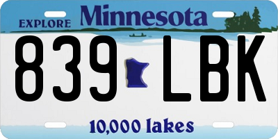 MN license plate 839LBK