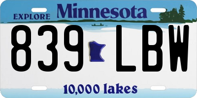 MN license plate 839LBW