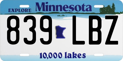 MN license plate 839LBZ