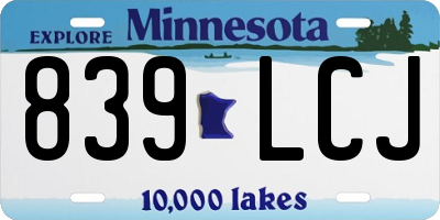 MN license plate 839LCJ
