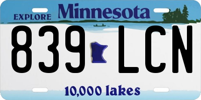 MN license plate 839LCN