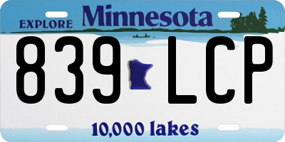 MN license plate 839LCP