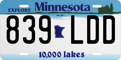 MN license plate 839LDD