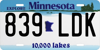 MN license plate 839LDK