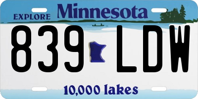 MN license plate 839LDW