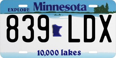 MN license plate 839LDX