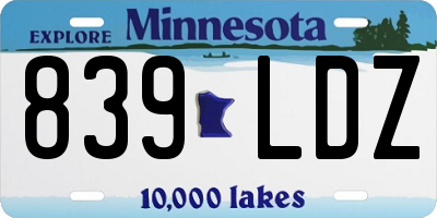 MN license plate 839LDZ