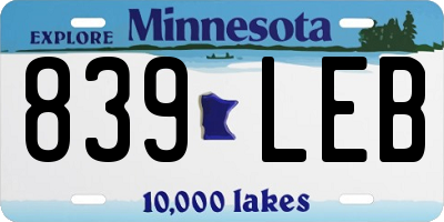 MN license plate 839LEB