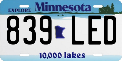 MN license plate 839LED