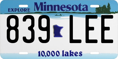 MN license plate 839LEE