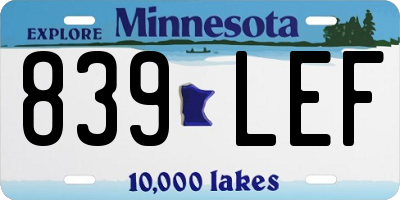 MN license plate 839LEF