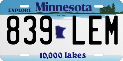 MN license plate 839LEM