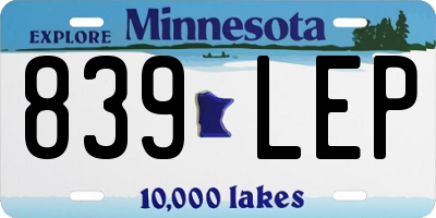 MN license plate 839LEP