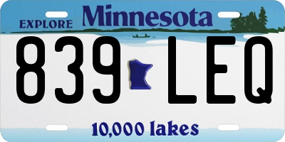 MN license plate 839LEQ