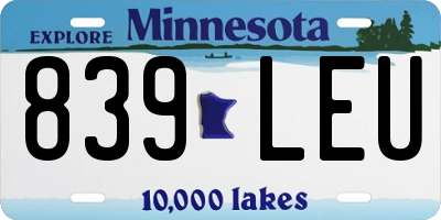 MN license plate 839LEU