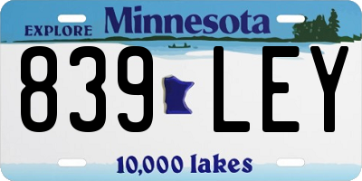 MN license plate 839LEY