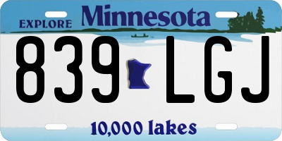 MN license plate 839LGJ
