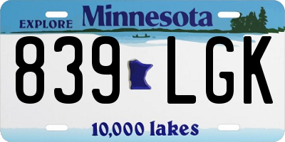 MN license plate 839LGK