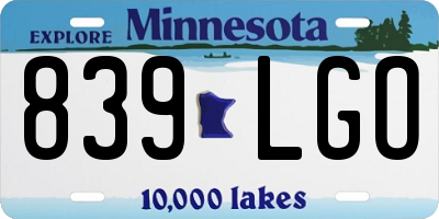 MN license plate 839LGO
