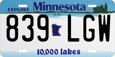 MN license plate 839LGW