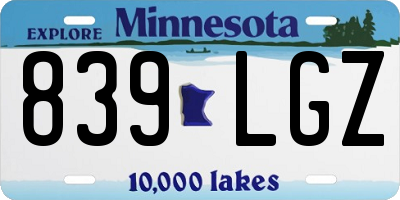 MN license plate 839LGZ
