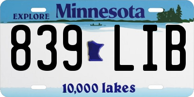 MN license plate 839LIB