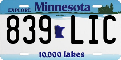 MN license plate 839LIC