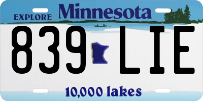 MN license plate 839LIE