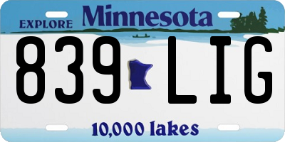 MN license plate 839LIG