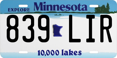 MN license plate 839LIR