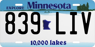 MN license plate 839LIV