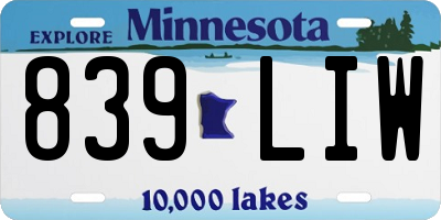 MN license plate 839LIW