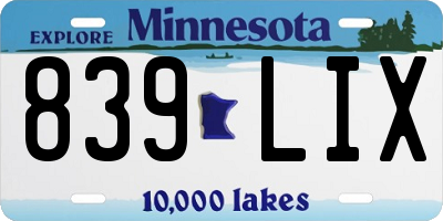 MN license plate 839LIX