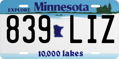 MN license plate 839LIZ