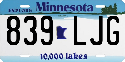 MN license plate 839LJG