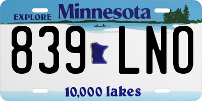 MN license plate 839LNO