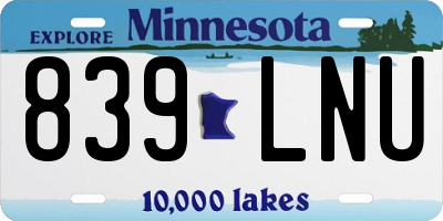 MN license plate 839LNU